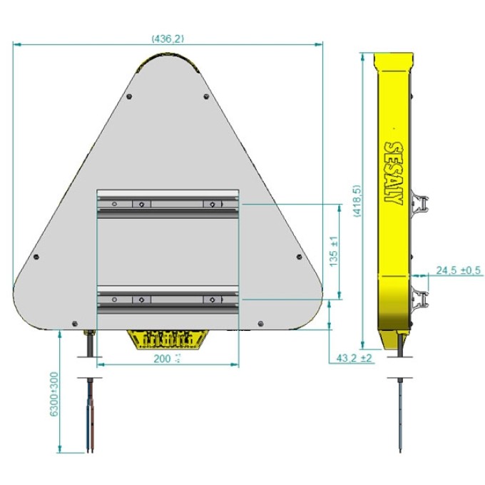 Triunghi semnalizare rutiera "DRUM IN LUCRU" (AK5) Clasa 2, cu lampi led - Latura de 500 mm - O singura fata - Prindere pe sine